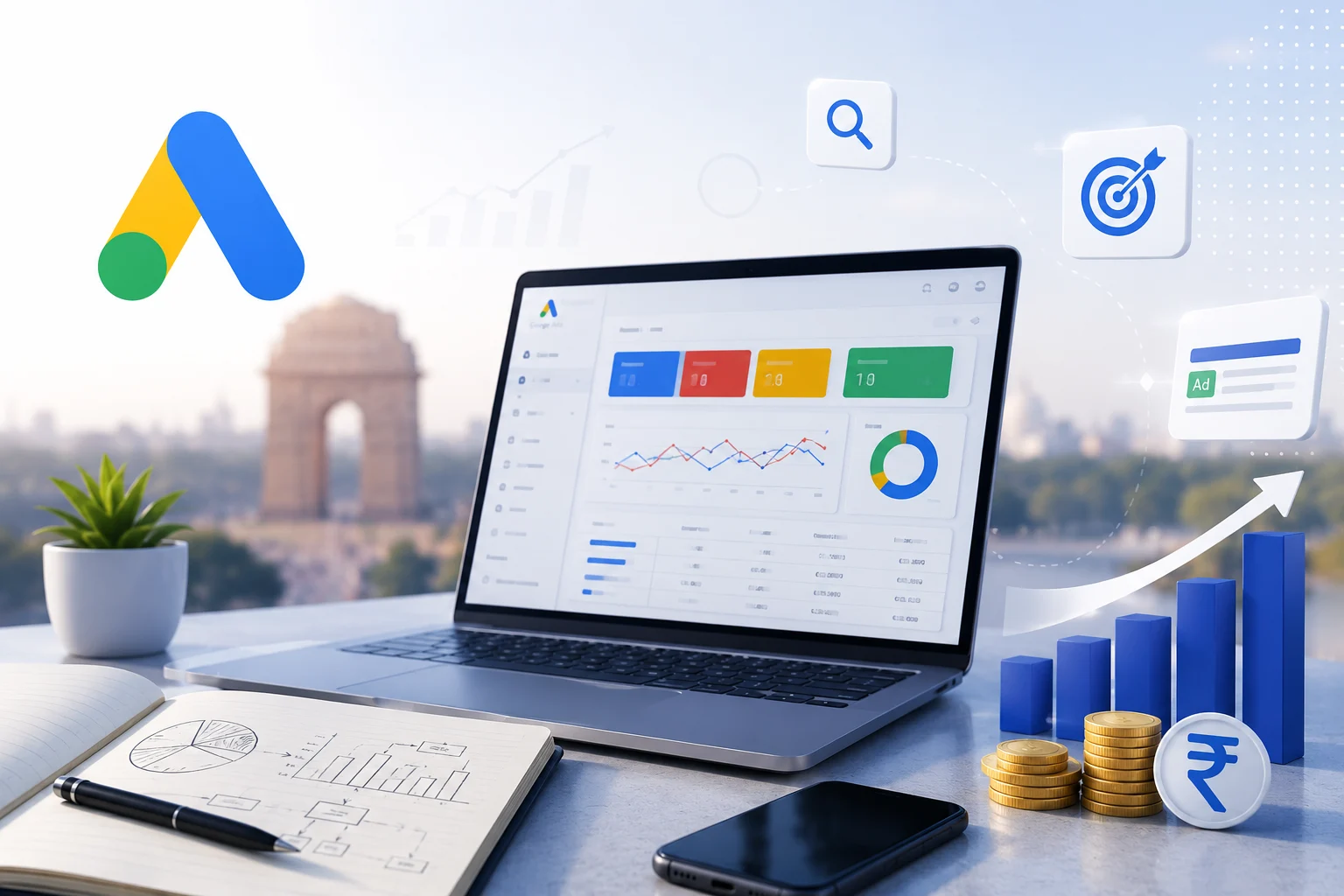 Google Ads management services in India - dashboard showing campaign performance and ROI