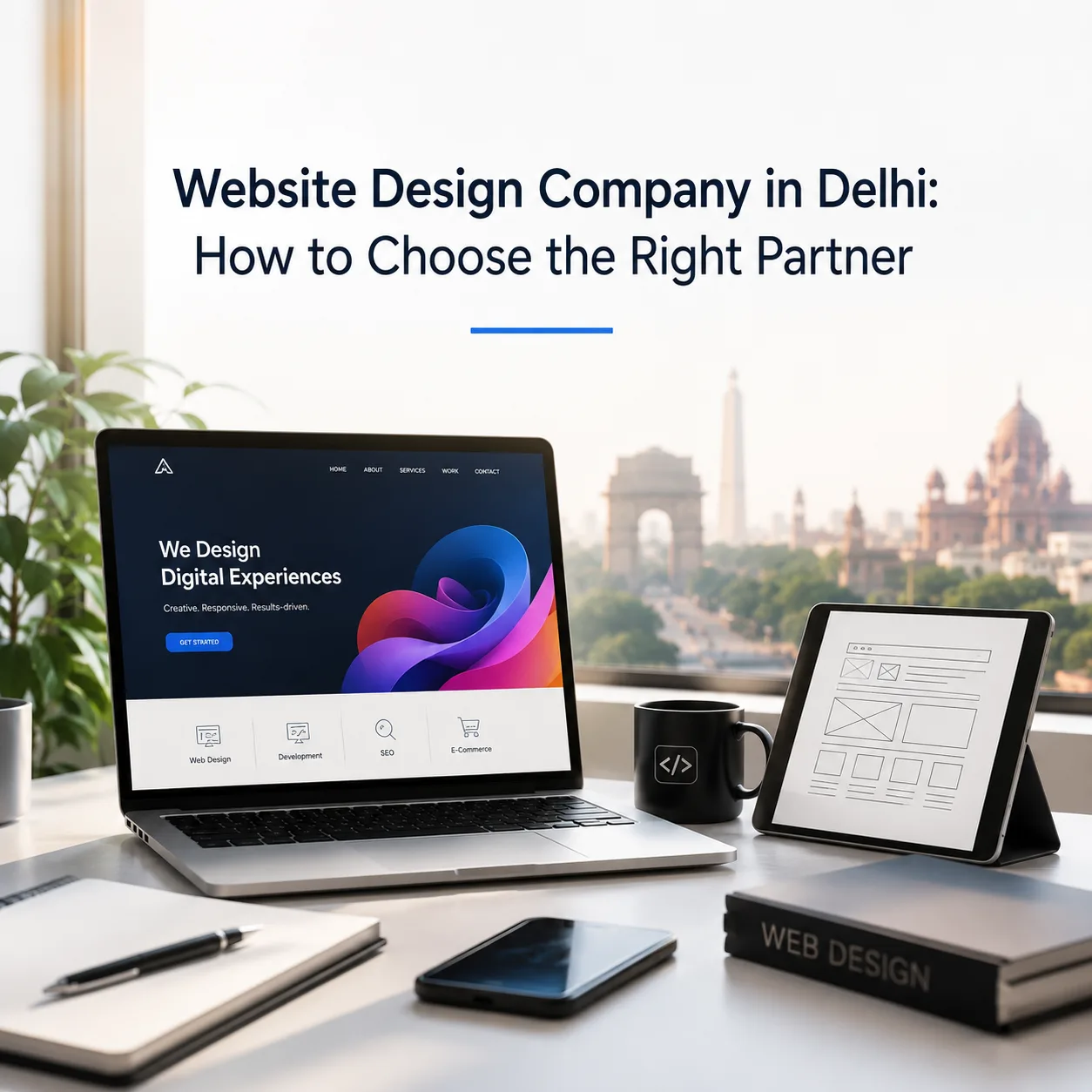 Website design company in Delhi - team designing custom website on dual monitors